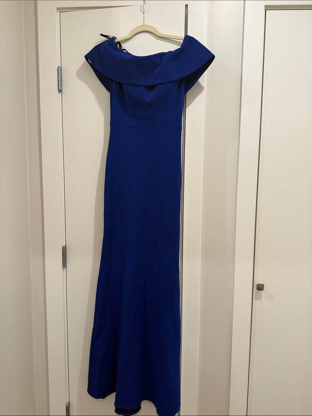 Off-Shoulder Maxi Evening Dress in Cobalt Blue